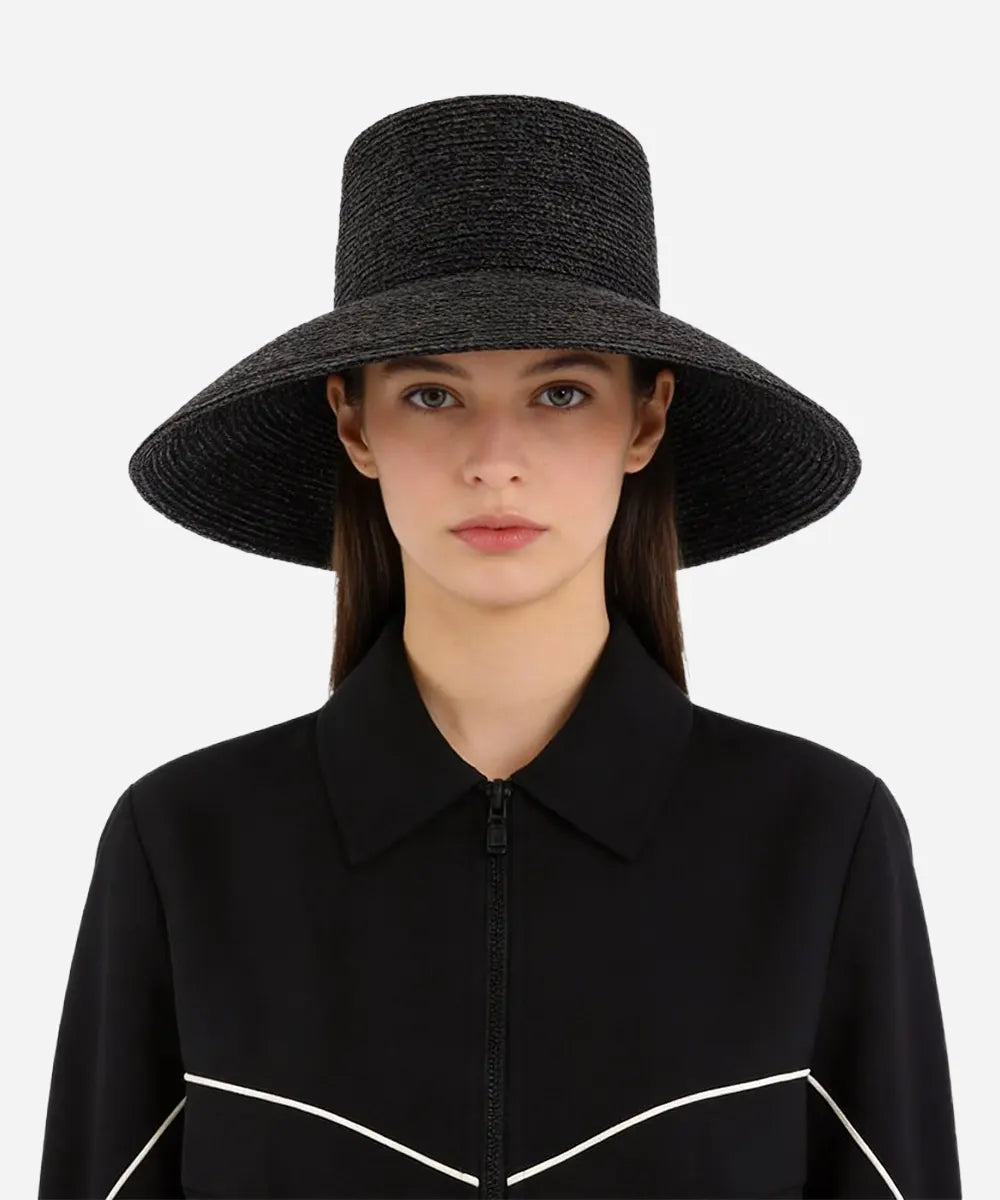 Jolie Packable Straw Bucket Hat - Black