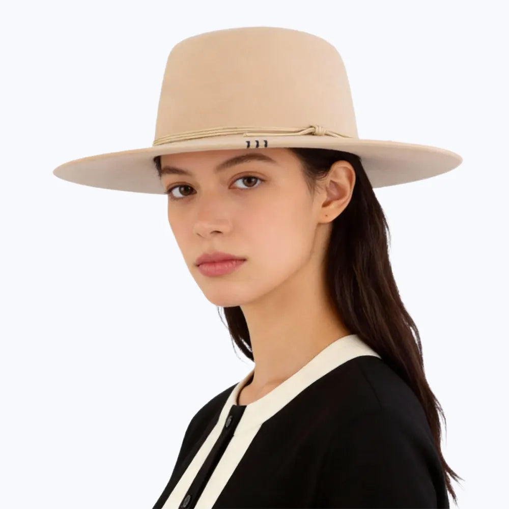 Hand-Stitched Open Crown Hat - Cream