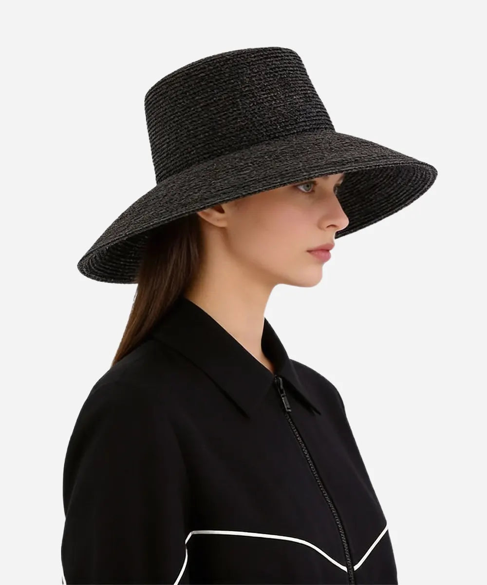 Jolie Packable Straw Bucket Hat - Black
