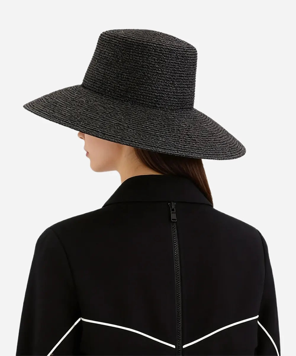 Jolie Packable Straw Bucket Hat - Black