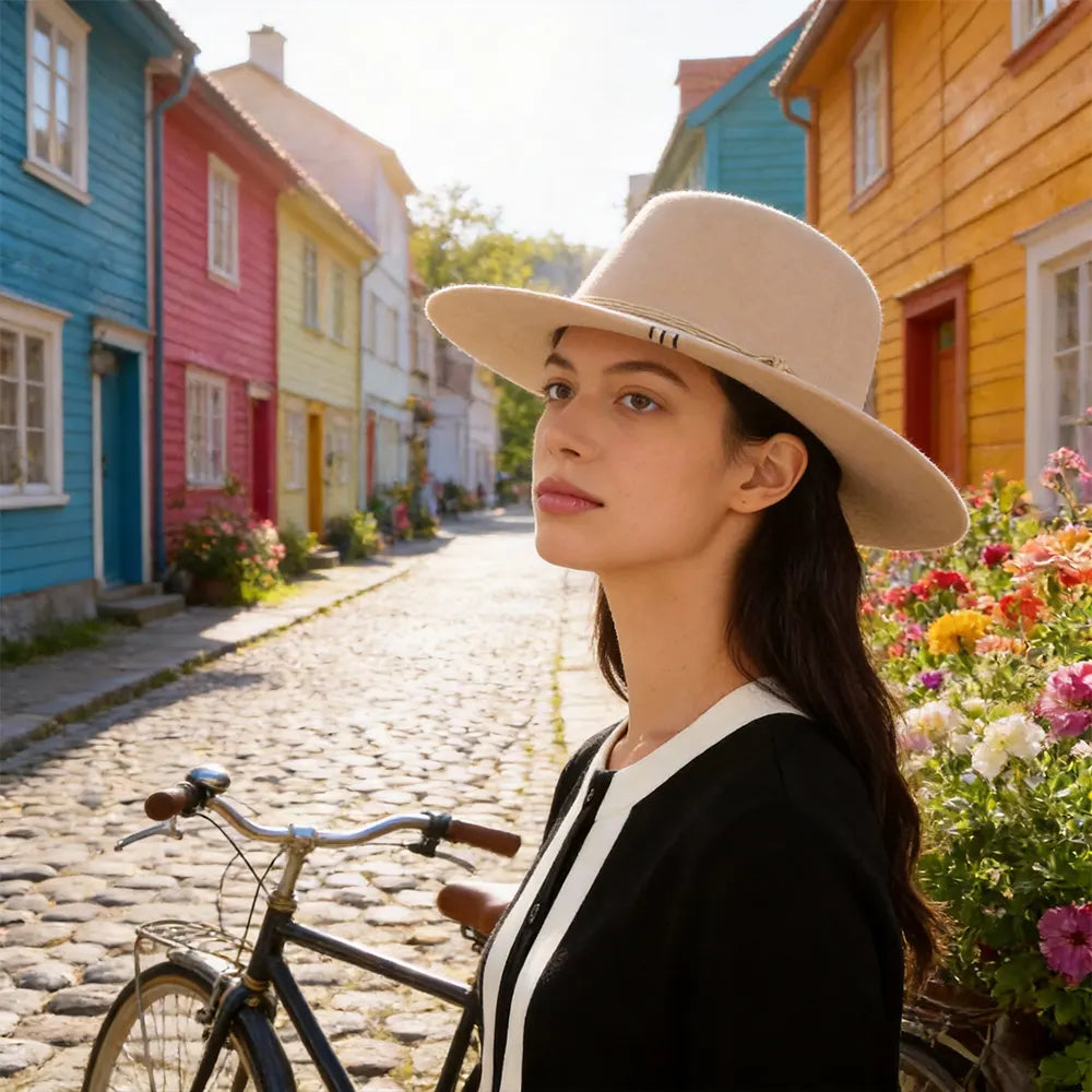Hand-Stitched Open Crown Hat - Cream