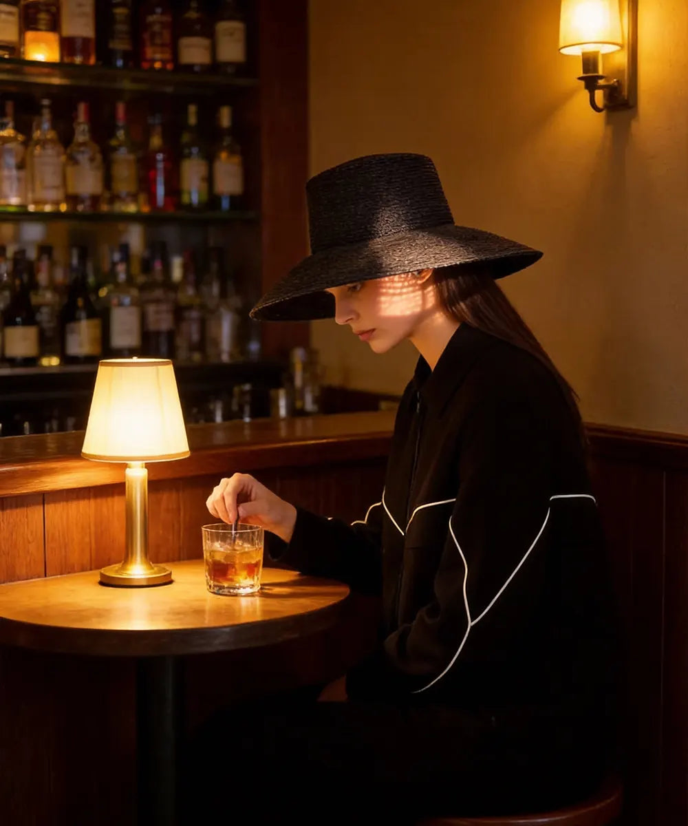 Jolie Packable Straw Bucket Hat - Black