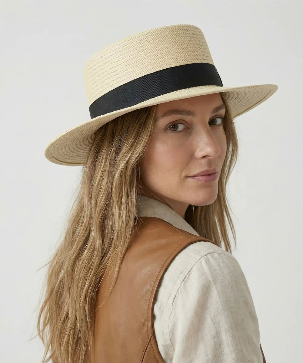 Riviera Straw Boater-Beige