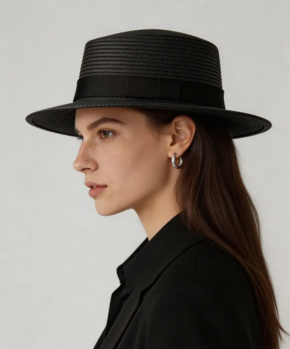 Riviera Straw Boater-Black