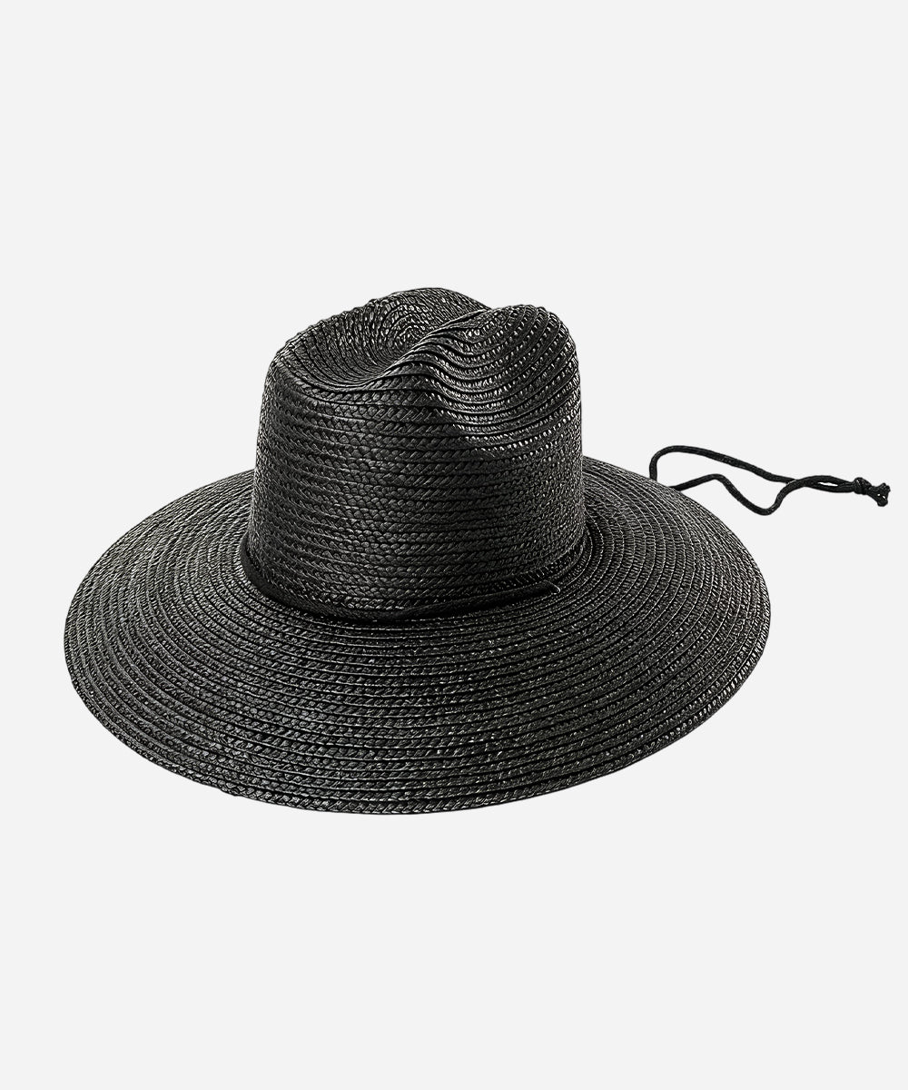 Coastline minimal sun hat in chic dyed black wheat straw with matching chin cord