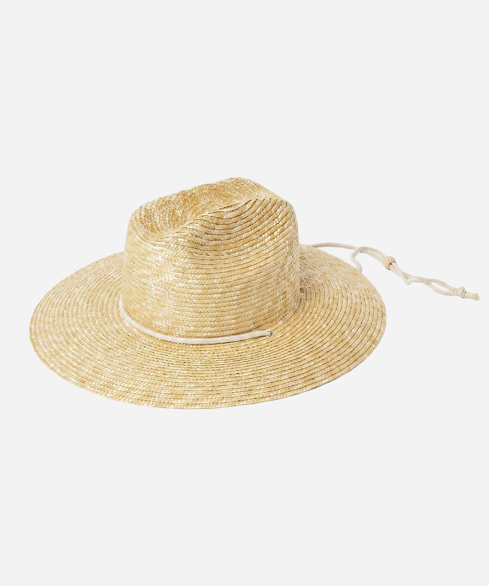 Coastline minimal sun hat in natural beige wheat straw with wide brim profile
