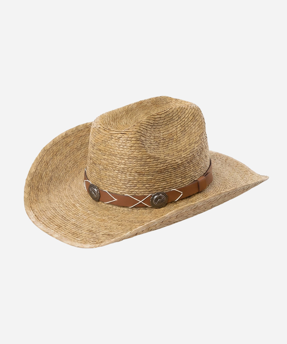 Outpost Badge straw cowboy hat in deep earthy brown straw with western trim detail