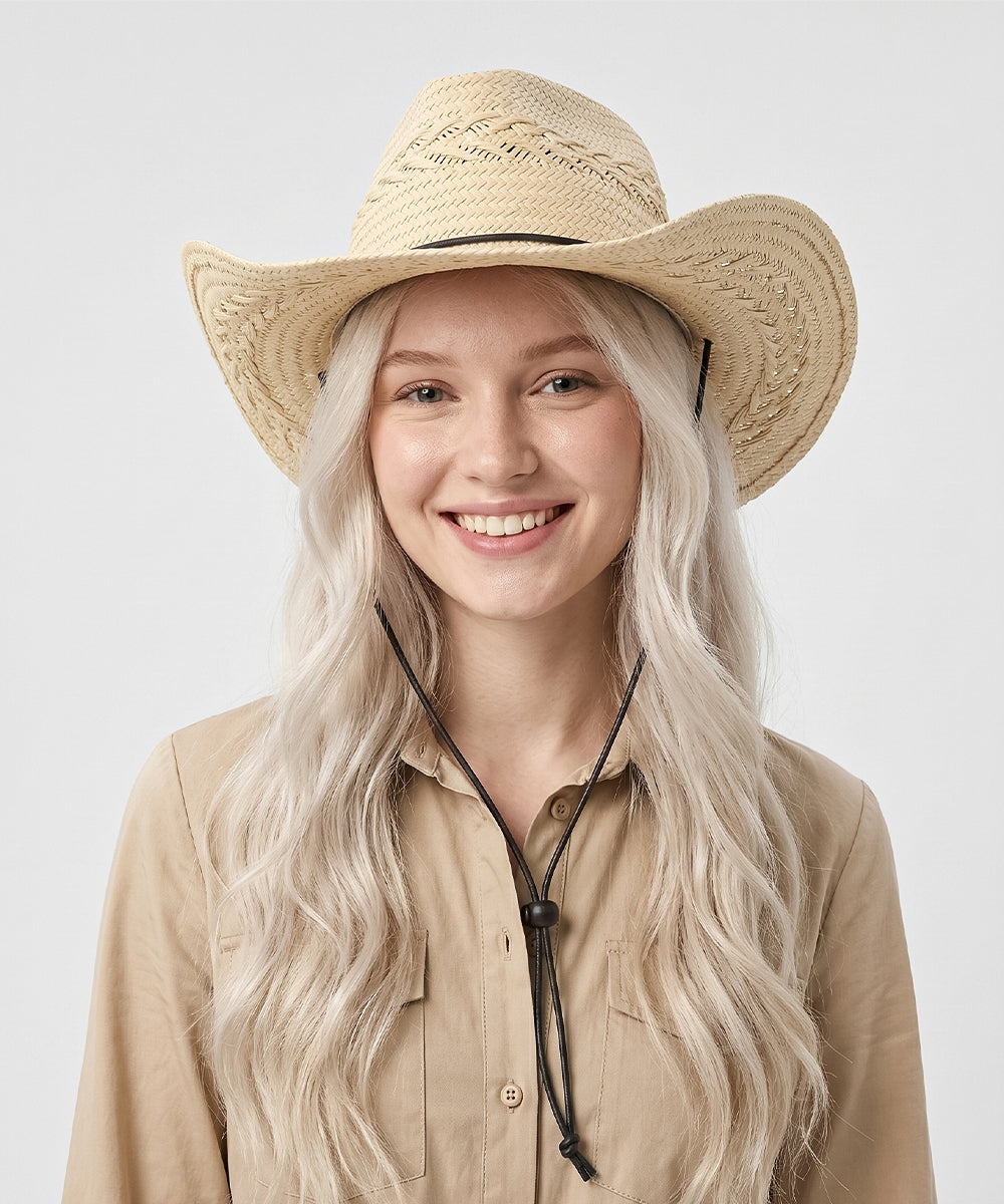 Premium festival apparel capsule items styled with a textured ivory boho hat