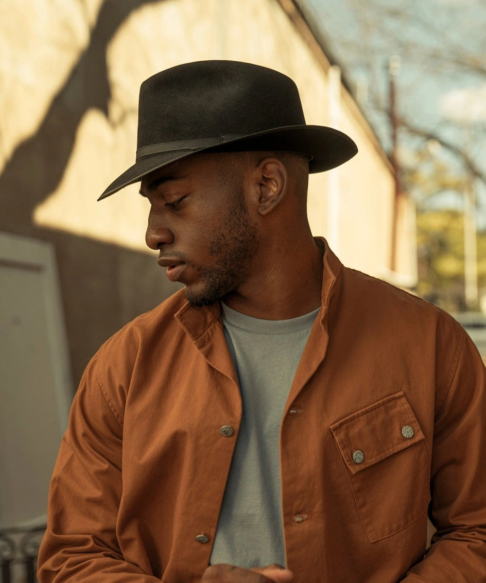 teardrop crown hat with leather sweatband
