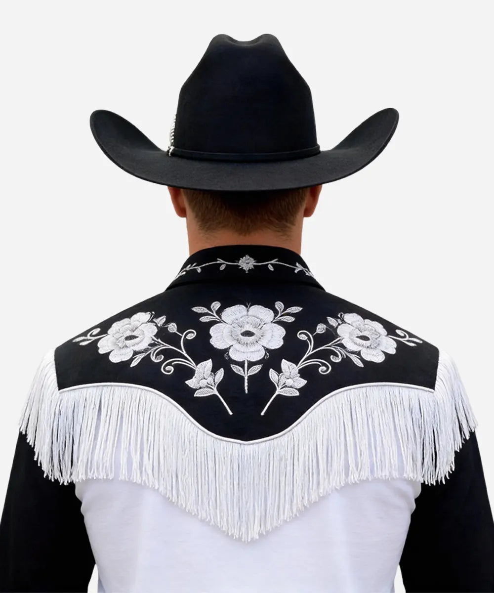 a male model showcasing the sharp cattleman crown of the Magnate black premium hat outdoors LBORA