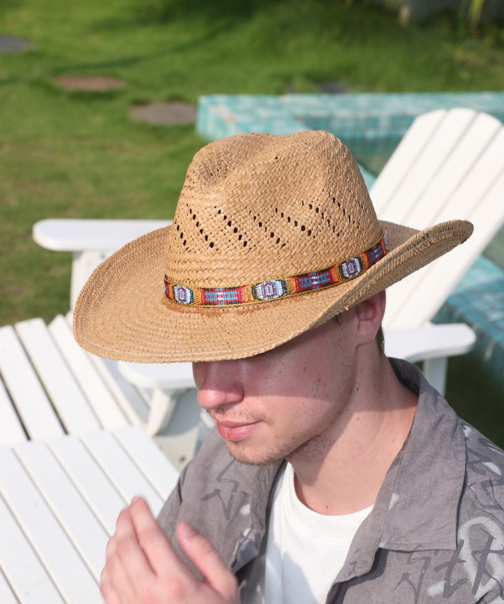 Stetson style palm leaf straw cowboy hat for men