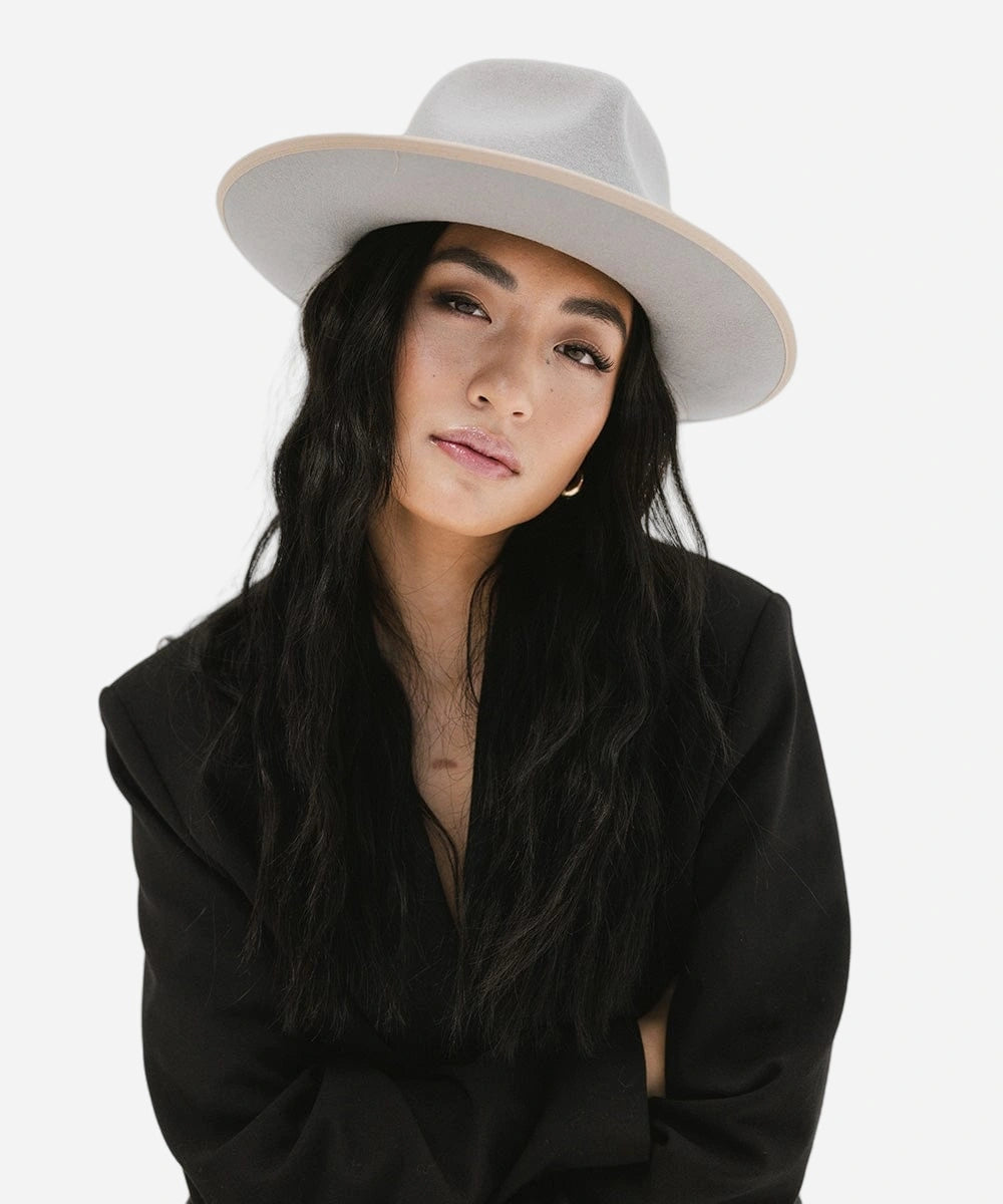 Women's tan wool fedora hat