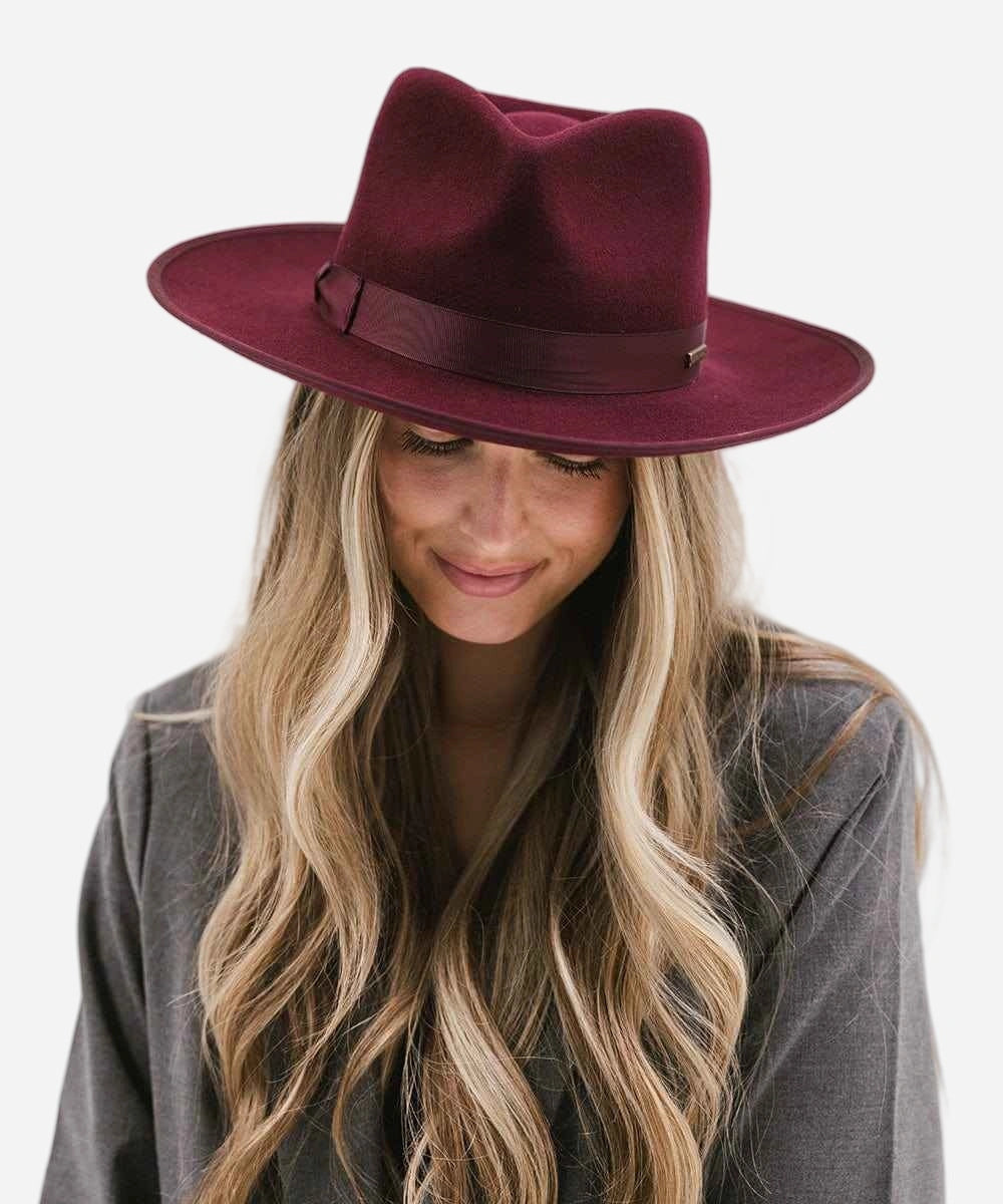 Monroe Rancher Fedora Hat in Wine