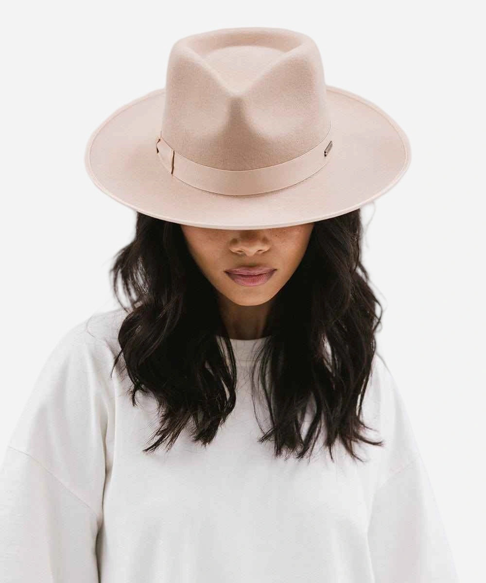 neutral-colored fedora hat for women