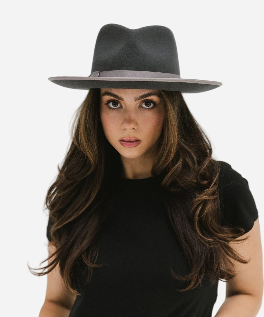 women's fall fedora hat - dark grey